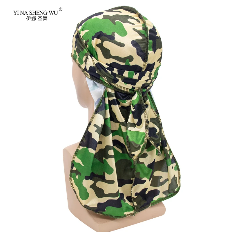 Großhandel Lange Schwanz Seidenschal Muslimischen Turban Durag Piratenhut Herren Hip Hop Durag Caps Camouflage Print Hut Zubehör Bandanas