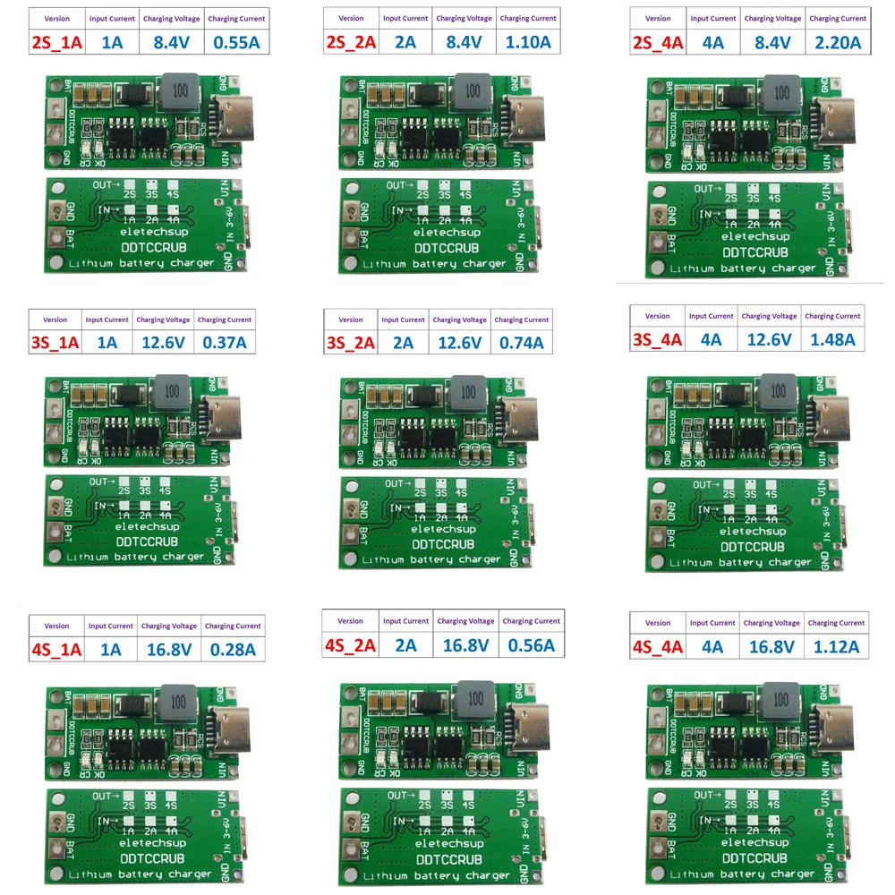 Multi-Cell 2S 3S 4S Type-C To 8.4V 12.6V 16.8V Step-Up Boost LiPo Polymer Li-Ion Charger 7.4V 11.1V 14.8V 18650 Lithium Battery