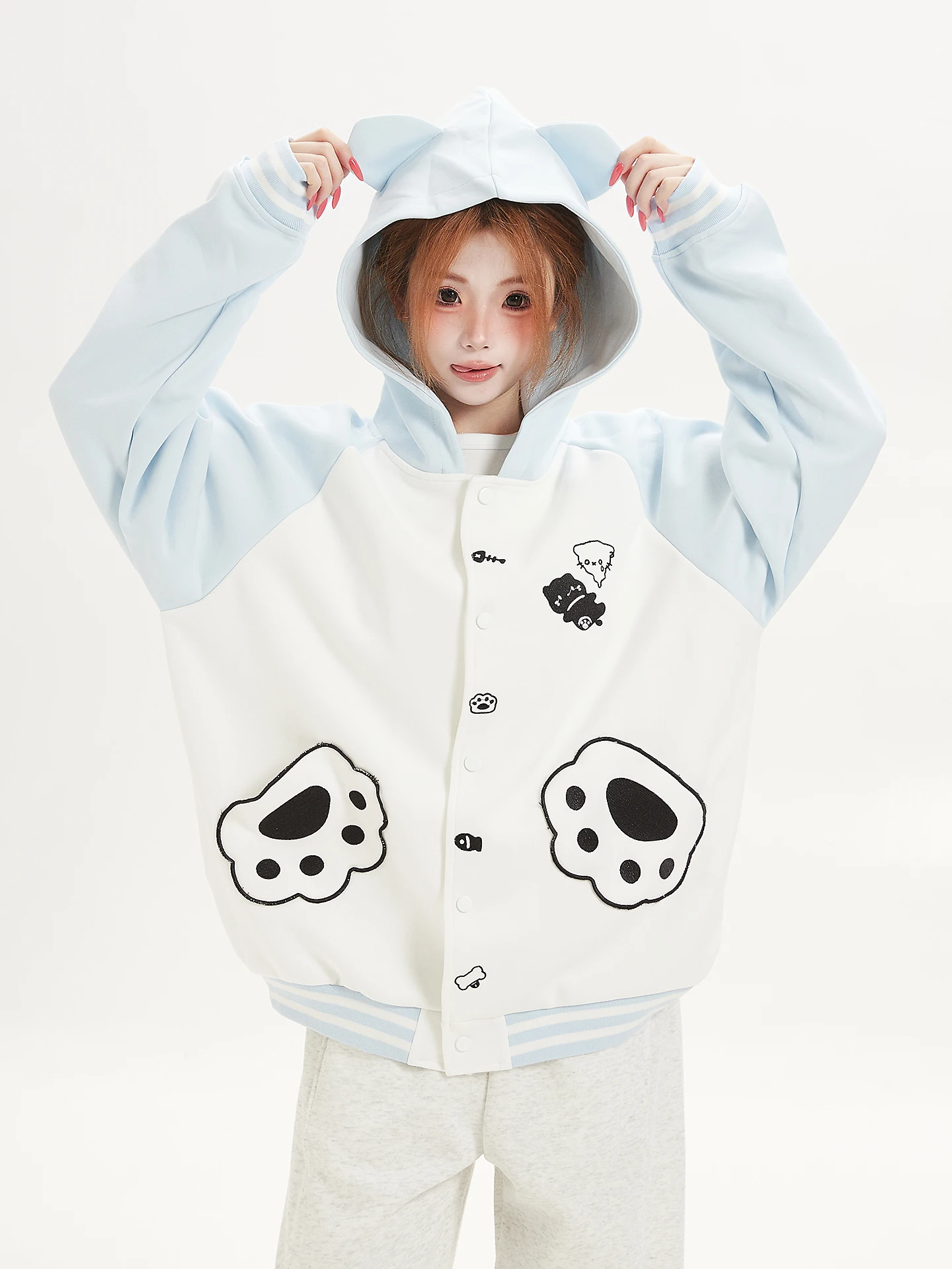 Cute Cartoon Embroidery Hooded Open Cardigan Sweatshirt Women's Loose College Style Age-Defying Versatile Outerwear