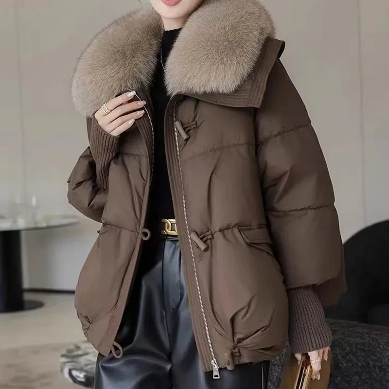 Womens Winter Cotton-Padded Jacket 2024 New Oversize Puffer Jackets Cropped Thicken Fmelae Overcaot Fur Collar Warm Parkas