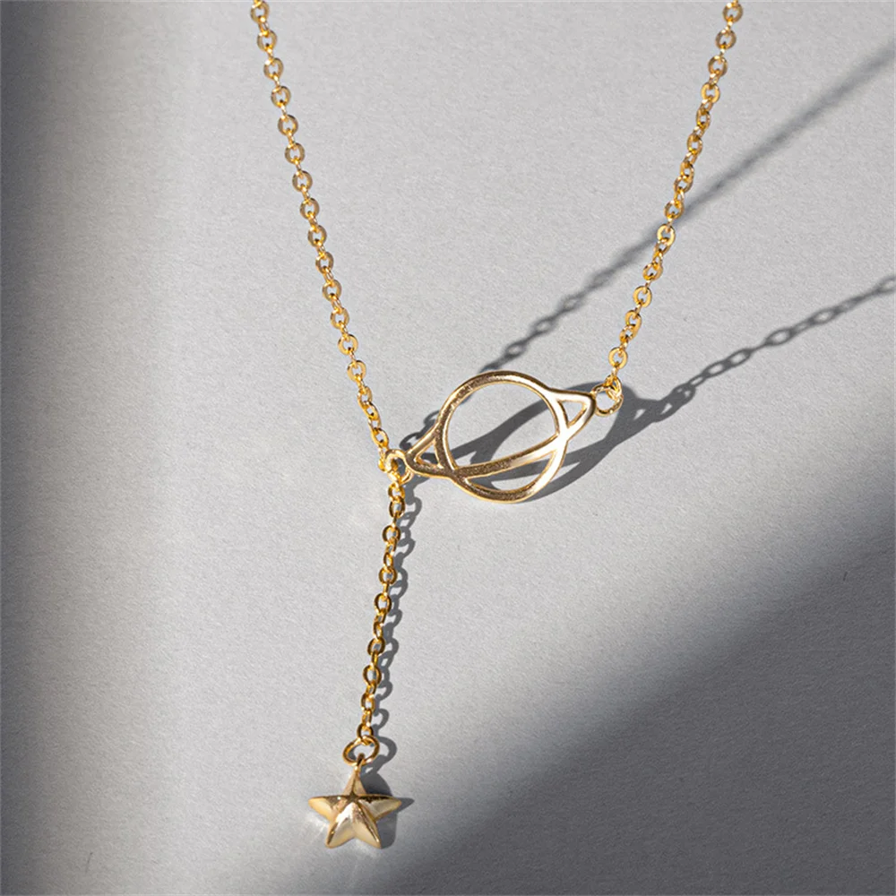 

Корейское женское ожерелье с планетой, серебро S925, длинная ниша со звездами и кисточками, минималистичный крутой стиль, универсальная цепочка на ключицу