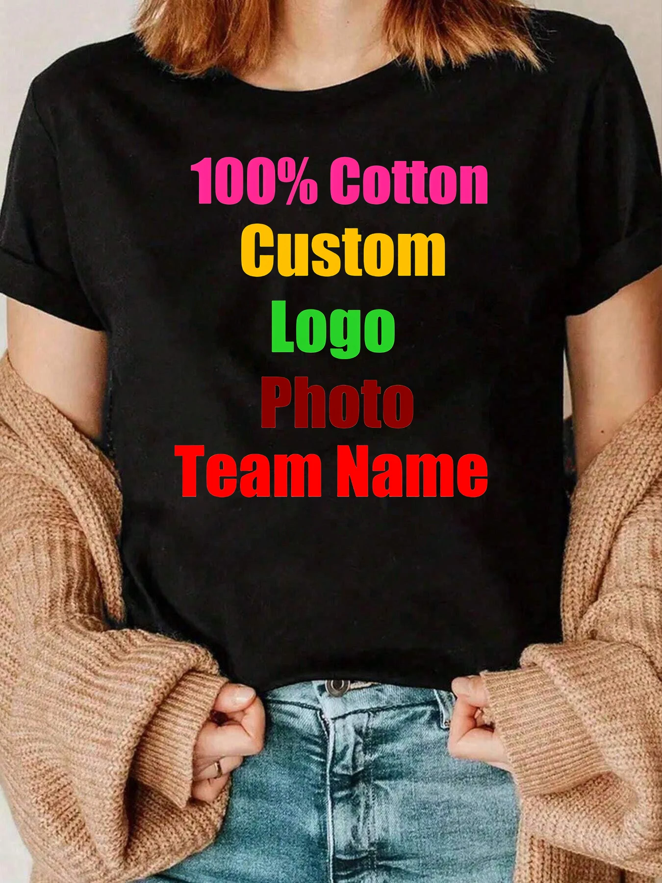 

Custom Logo Photo Team Name Printed T Shirt For Casual Wear Women 220g