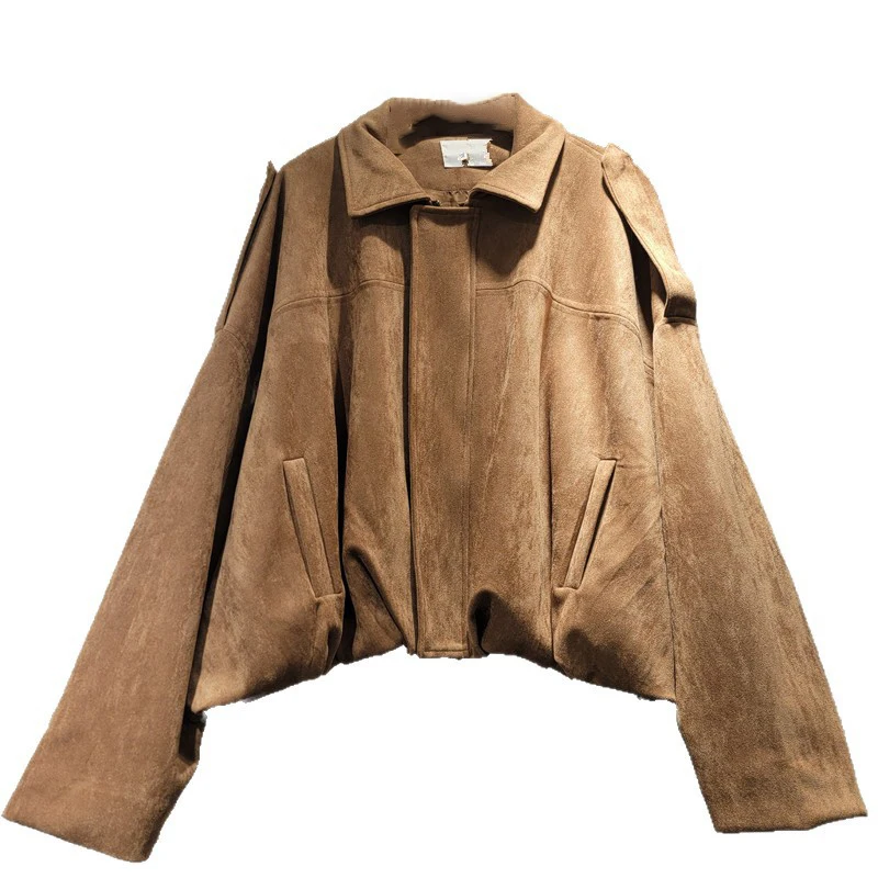 WTHT Fashion Women's Leather Zipper Pockets Casual Coats Trendy Turn Down Collar Long Sleeves Jackets Female 2025 Autumn 1LS2366