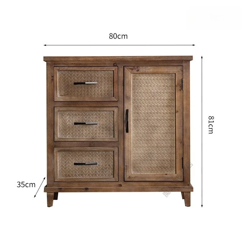 

American rural solid wood dining side cabinet, log color retro and old tea cabinet, medieval living room entrance cabinet