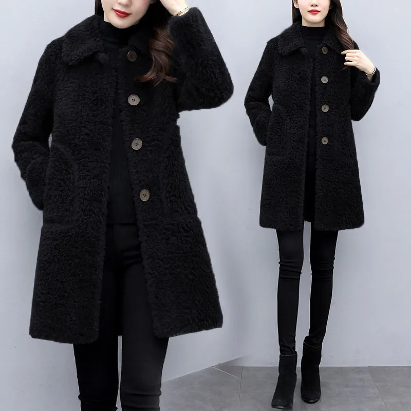 Winter Lamb Velvet Jacket Women\'s Clothing Autumn Winter 2022 Korean Slim Wool Coat Female Loose Warm Thicken Long Parka Outwear