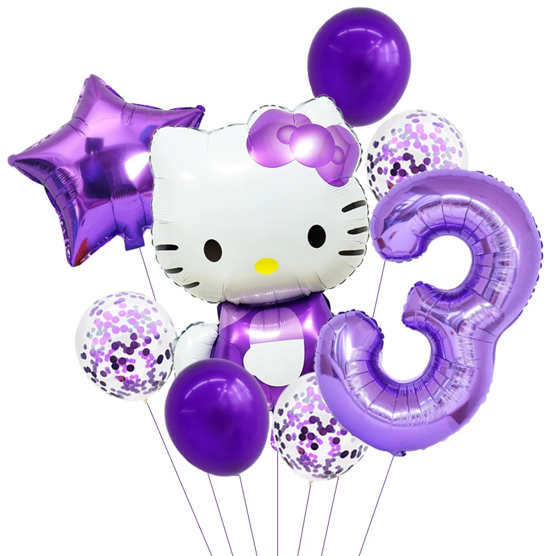 8pcs Hello Kitty Foil Balloons set anime cat Confetti Latex Balloon Kids Birthday Party Decorations Balloon Baby Shower Supplies