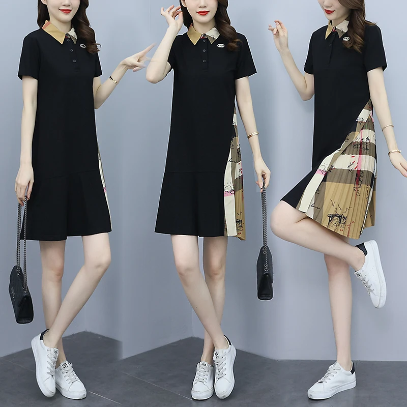 

Fashionable A-Line Dress Turn-down Collar Patchwork Plaid Pleated Slimming Concealing Summer 2026 Women's Clothing