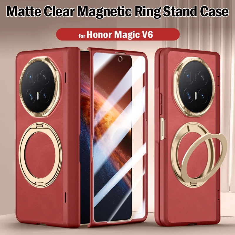 

Capa For Honor Magic V6 Hinge Case Frosted Transparent Plastic Shockproof Magnetic 360° Rotating Stand Protection Funda