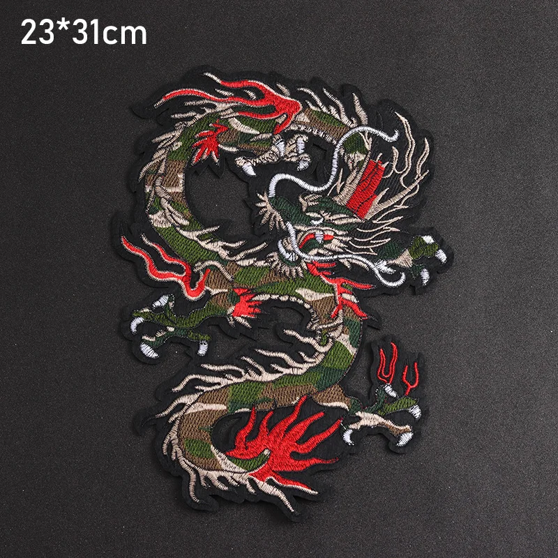 Large Chinese Loong Size: 31x23cm Embroidered Patch Iron on for Clothes Backpack Badge Diy Clothing Sticker Applique