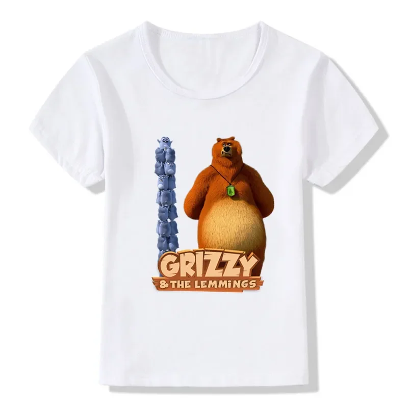 Kaus anak laki-laki anak perempuan bayi lucu T-shirt lucu gambar Beruang Beruang Grizzy pakaian musim panas anak-anak T shirt Atasan anak-anak, HKP5426
