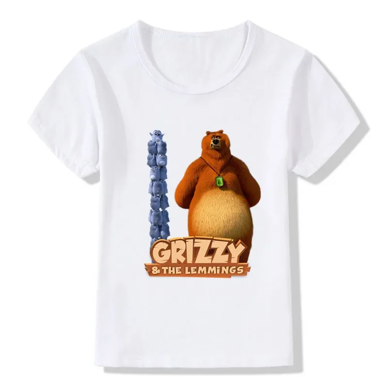 Sunlight Grizzy Bear Print Cartoon Boys T-shirt Cute Lemmings Funny Baby Girls Clothes Summer Kids T shirt Children Tops,HKP5426