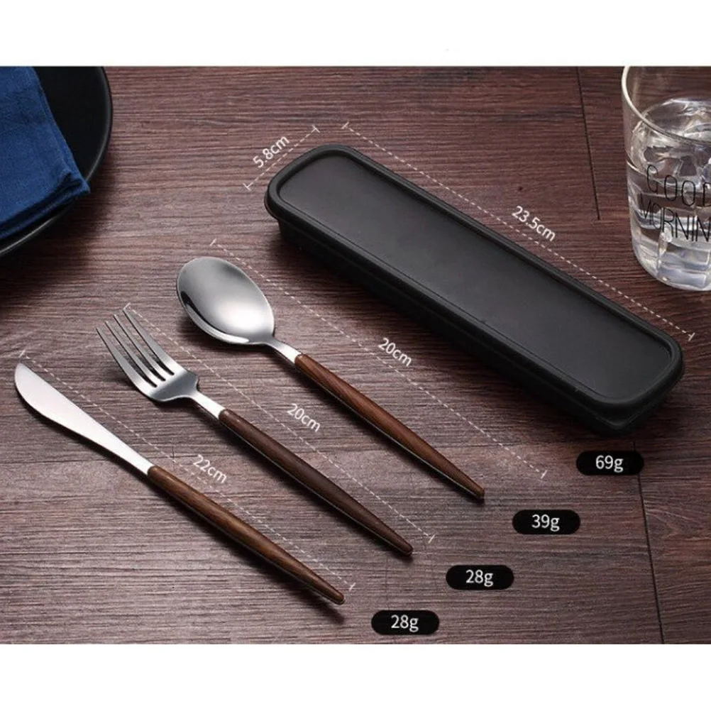 

4Pcs Stainless Steel Cutlery Set Walnut Handle Portable Western Food Tableware Lightweight Flatware Kit for Travel