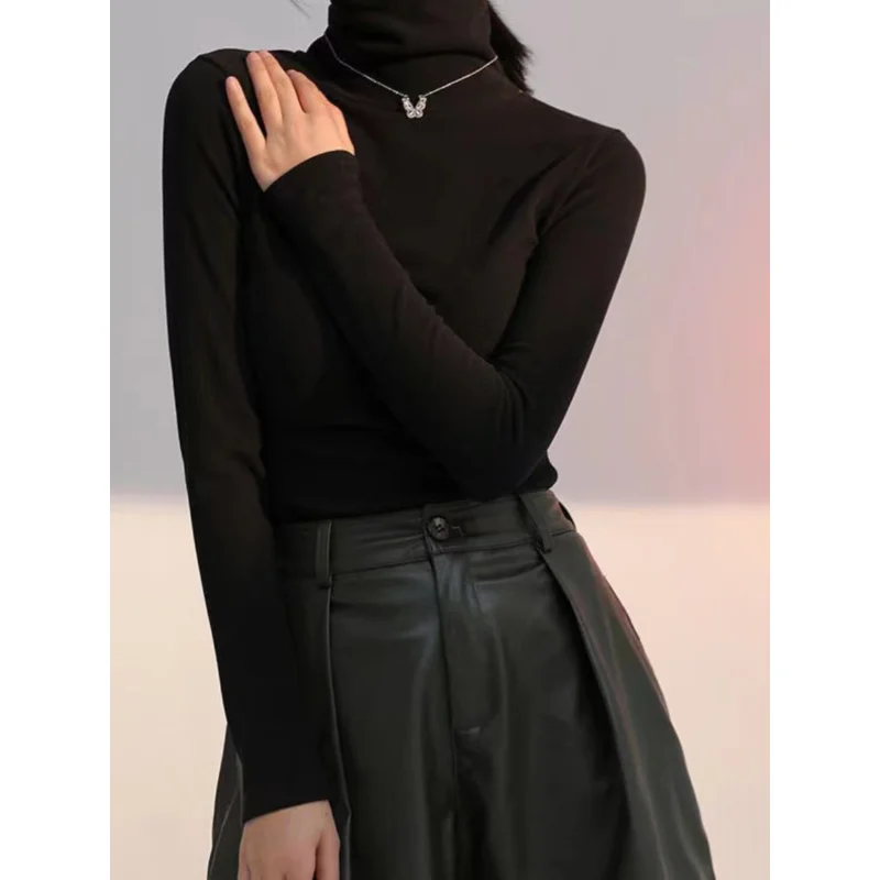 

Pure Desire High Collar Slim Fit Bodysuit Long Sve Women's T-irt Inner And Outer Wear Tight Fit Polyester Fiber High Waist