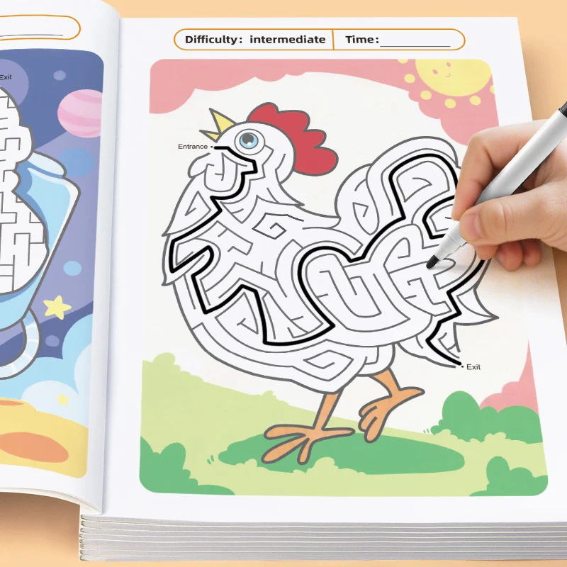 كتاب ألعاب المتاهة تعزيز التنمية المعرفية الاهتمام التدريب تركيز محدد لغز صفحات ملونة لعمر 3-8 سنوات