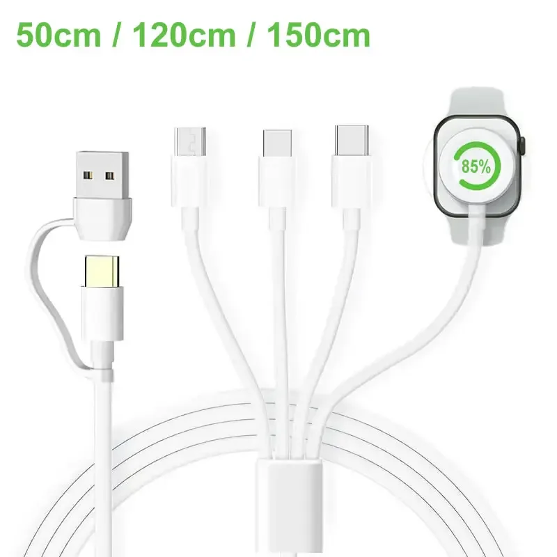 Kabel ładujący 4 w 2 do zegarka/telefonu do iPhone\'a 15 typu C/Micro USB, ładowanie bezprzewodowe do Apple iWatch Ultra SE/9/8/7/6/5/4