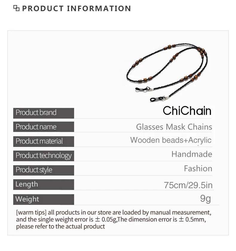 2022 neue Holz Perlen Gläser Kette für Frauen Mode Lanyard Acryl Maske Sonnenbrille Gurt Schnur Hängenden Hals Halten – Detail 2