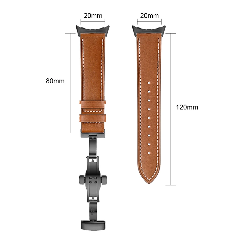 Butterfly buckle Leather Strap For Google Pixel Watch Band Pixel Watch Watchbands Bracelet With adapter (Silver/Black/Rose gold)