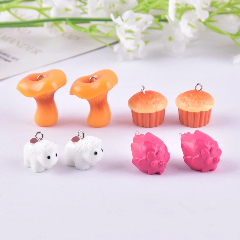 10pcs Dragon Fruit Cake Mushroom Horse Resin Charms for Earring Keychain DIY Decoration Fashion Jewelry Accessories