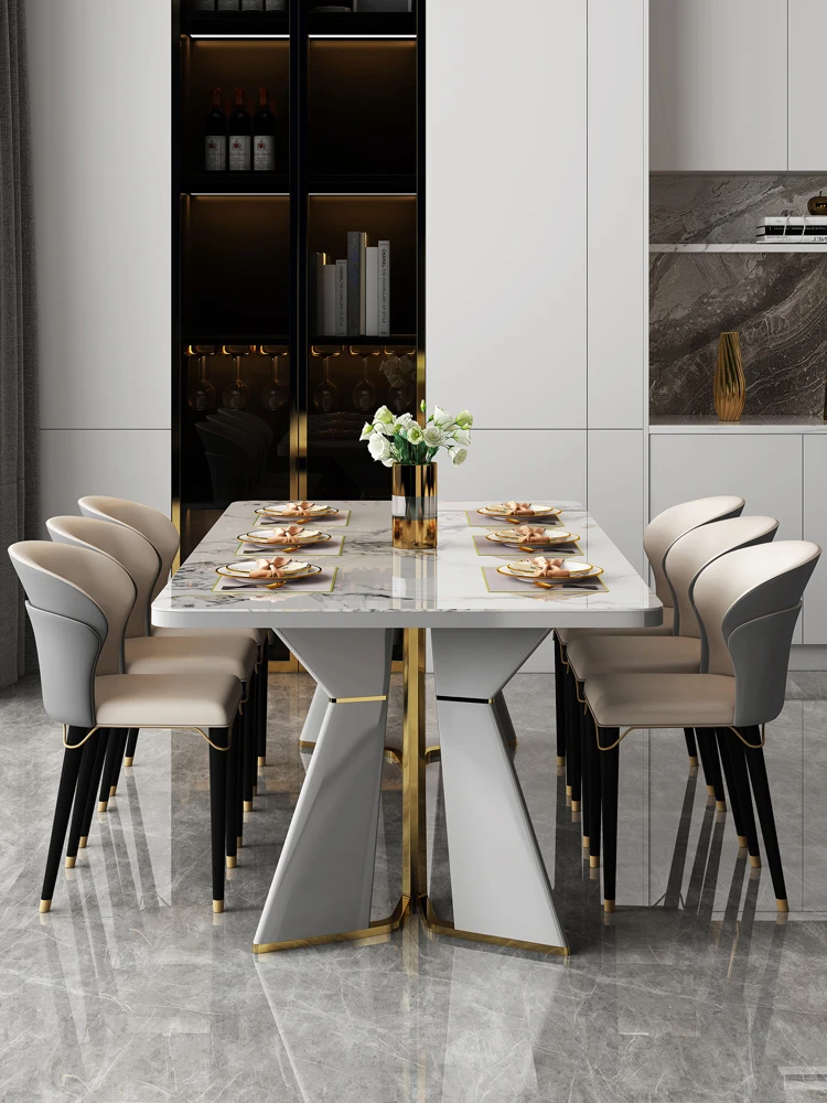 Bright Rock Plate Dining Table Modern Rectangular Marble Household Small Unit Dining Table and Chair Combination