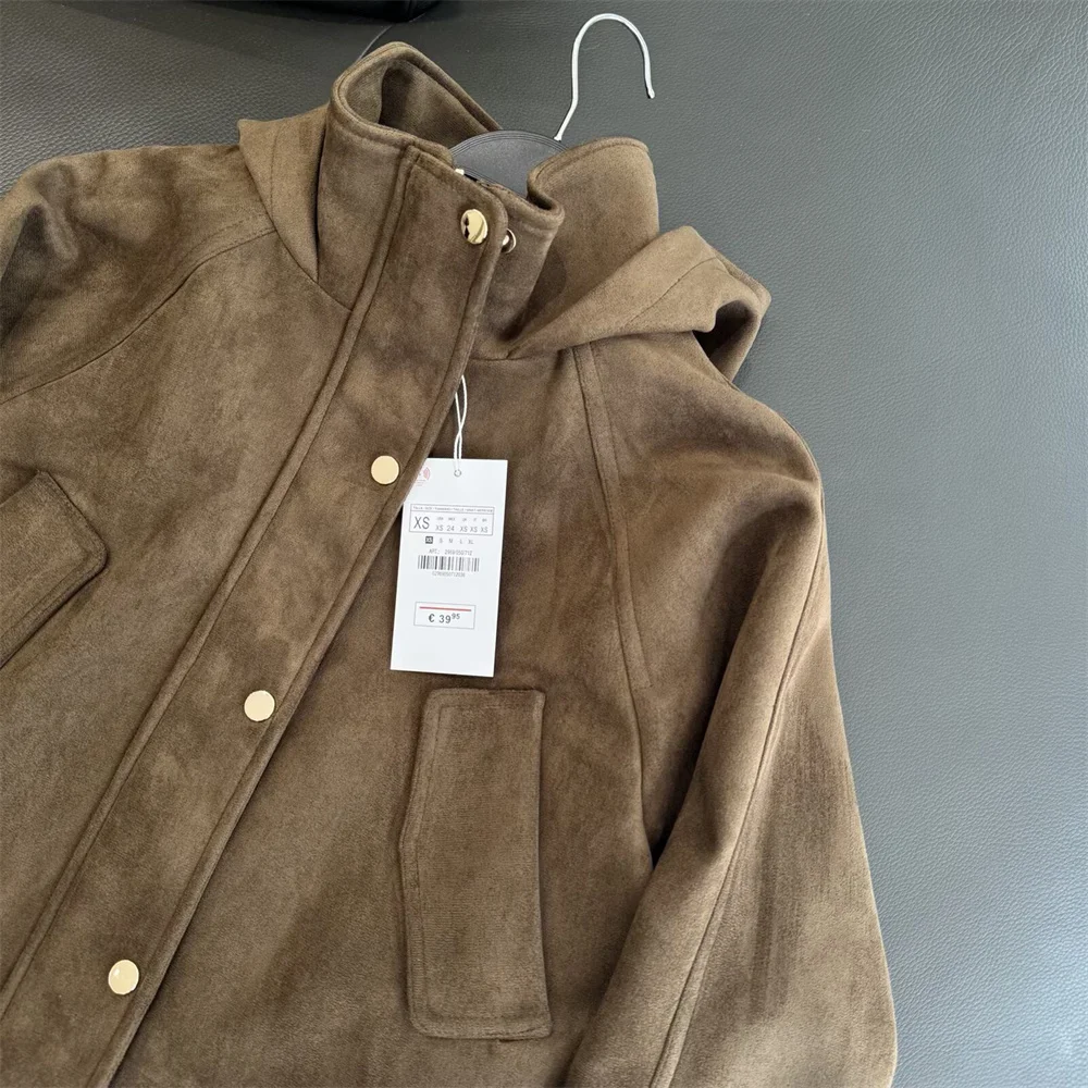 European and American style casual fashion stand-up collar reverse fur effect hooded jacket coat