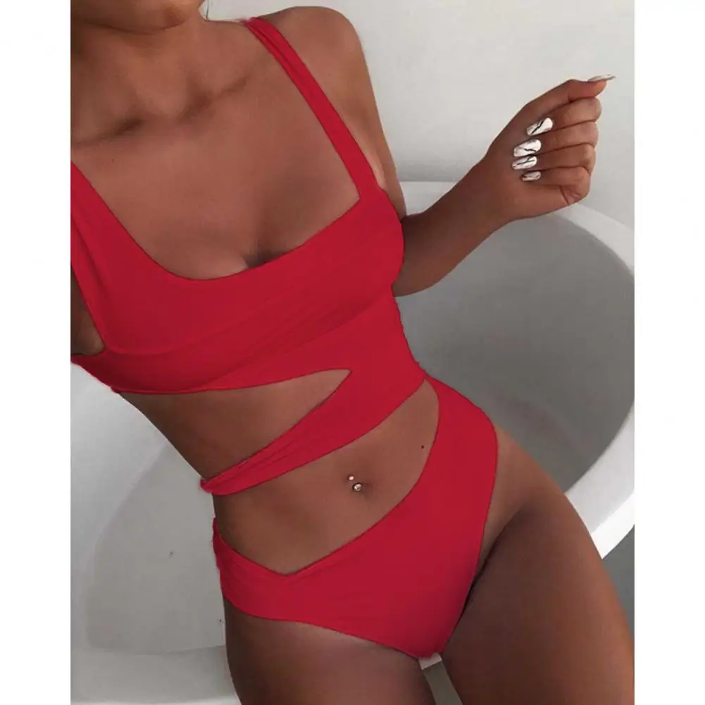 Bathing Suits Solid Color Women Swimsuit Non-shrink All-match  Modern Push Up Summer Beachwear