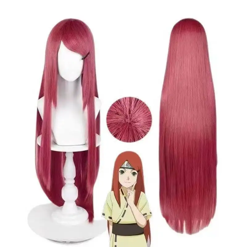 Peluca de Cosplay Uzumaki Kushina de 100 cm de largo, pelo liso rojo rosa, pelucas sintéticas de Anime para Halloween, accesorios para disfraces de carnaval
