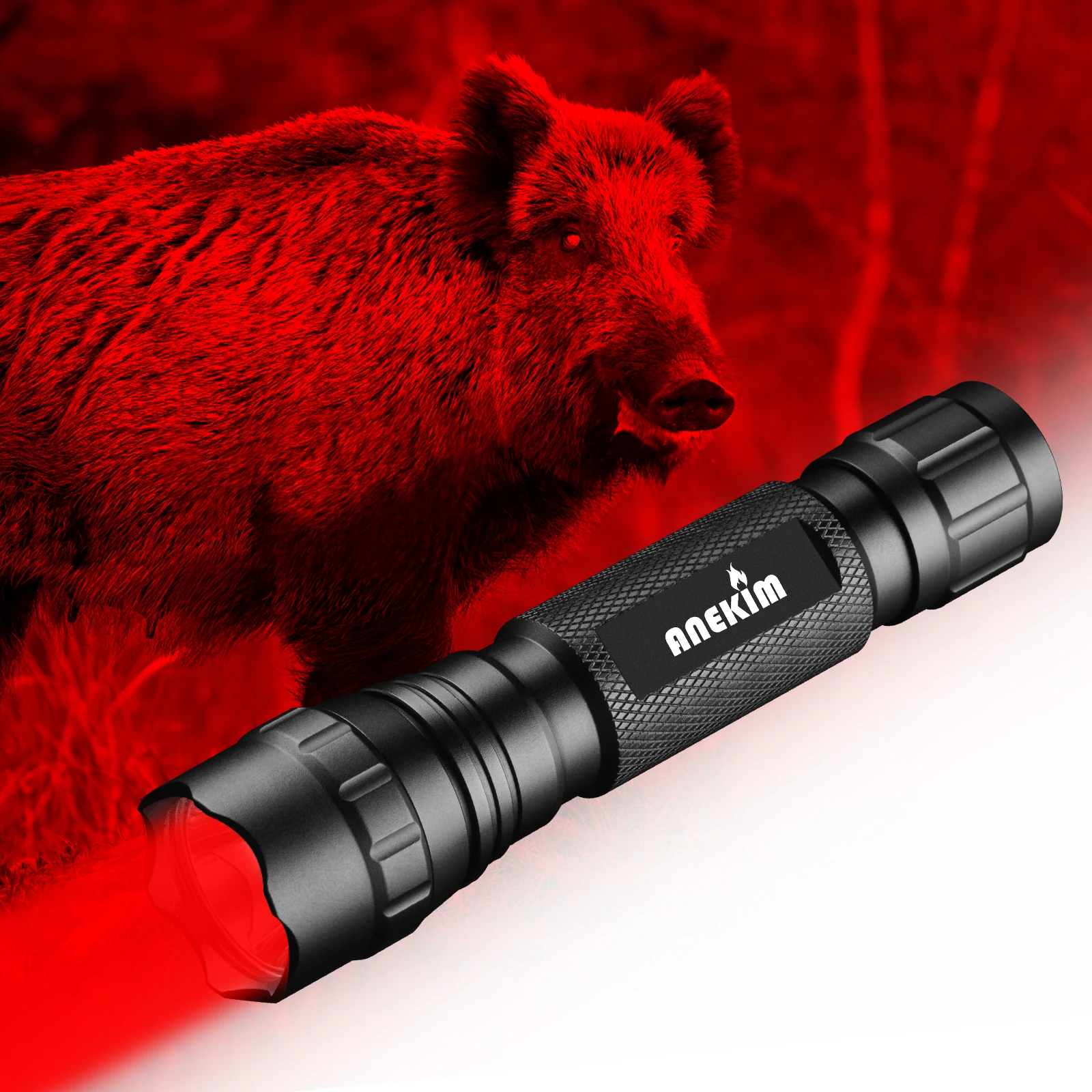 ANEKIM FL11 Red Tactical Hunting Flashlight, Single Mode Variable Zoom Waterproof Flashlight for Hog Wolf Fox Hunting