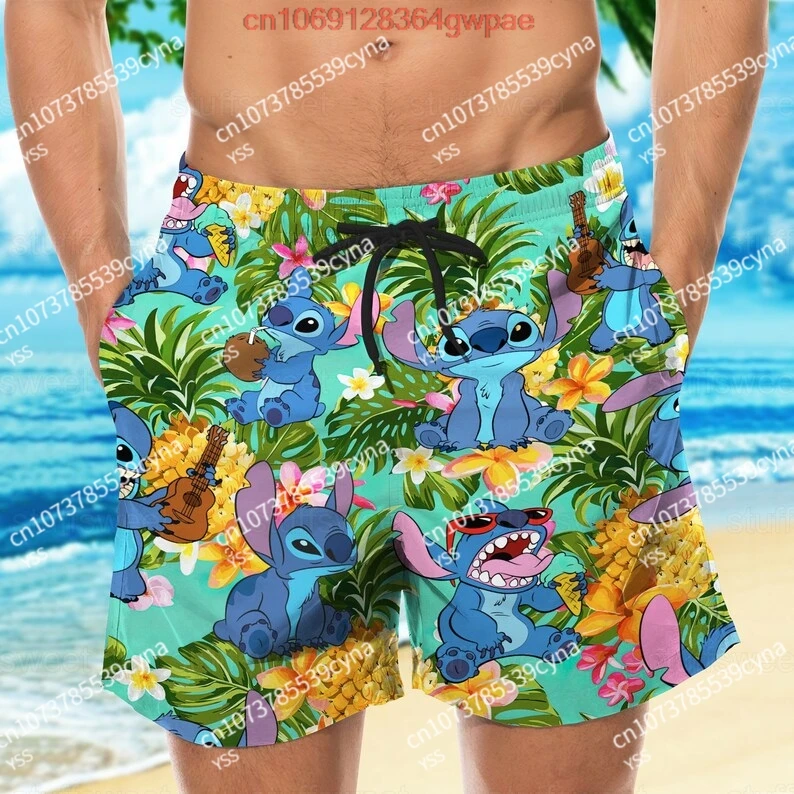 Stitch Hawaiian Shirt/Man Shorts, Stitch Summer Shirt, Stitch Beach Shirt, Disney 3D Shirt, Aloha Shirts Men, Swim Shorts