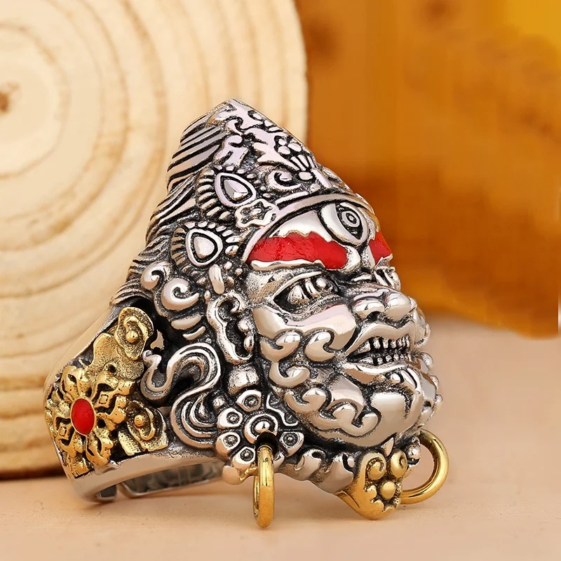 Domineering Personalized Men Ring Lucky Black Yellow God of Wealth Design Male Finger Open Ring Jewelry Gift For Boyfriend