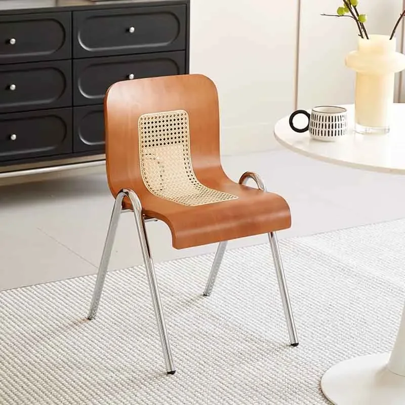 

Vintage Stainless Steel Stool,Solid Wood Rattan Chair,Creative Dining Chairs,Home Backrest Chair,Nordic Furniture,Mobile Seat