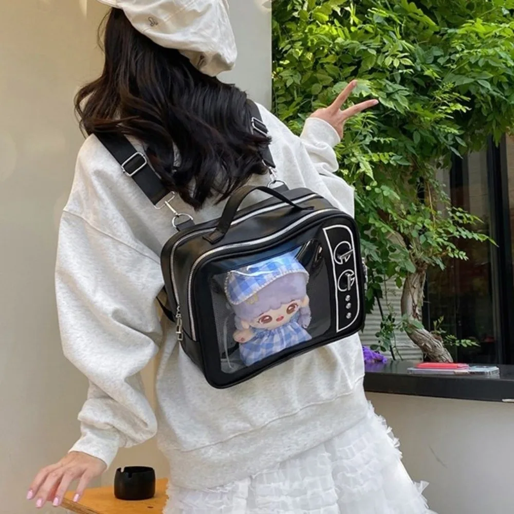 

Cute PU TV Model Backpack Large Capacity Lightweight Transparent Layer Ita Bag Crossbody Bag Hand-held Shoulder Bag Women