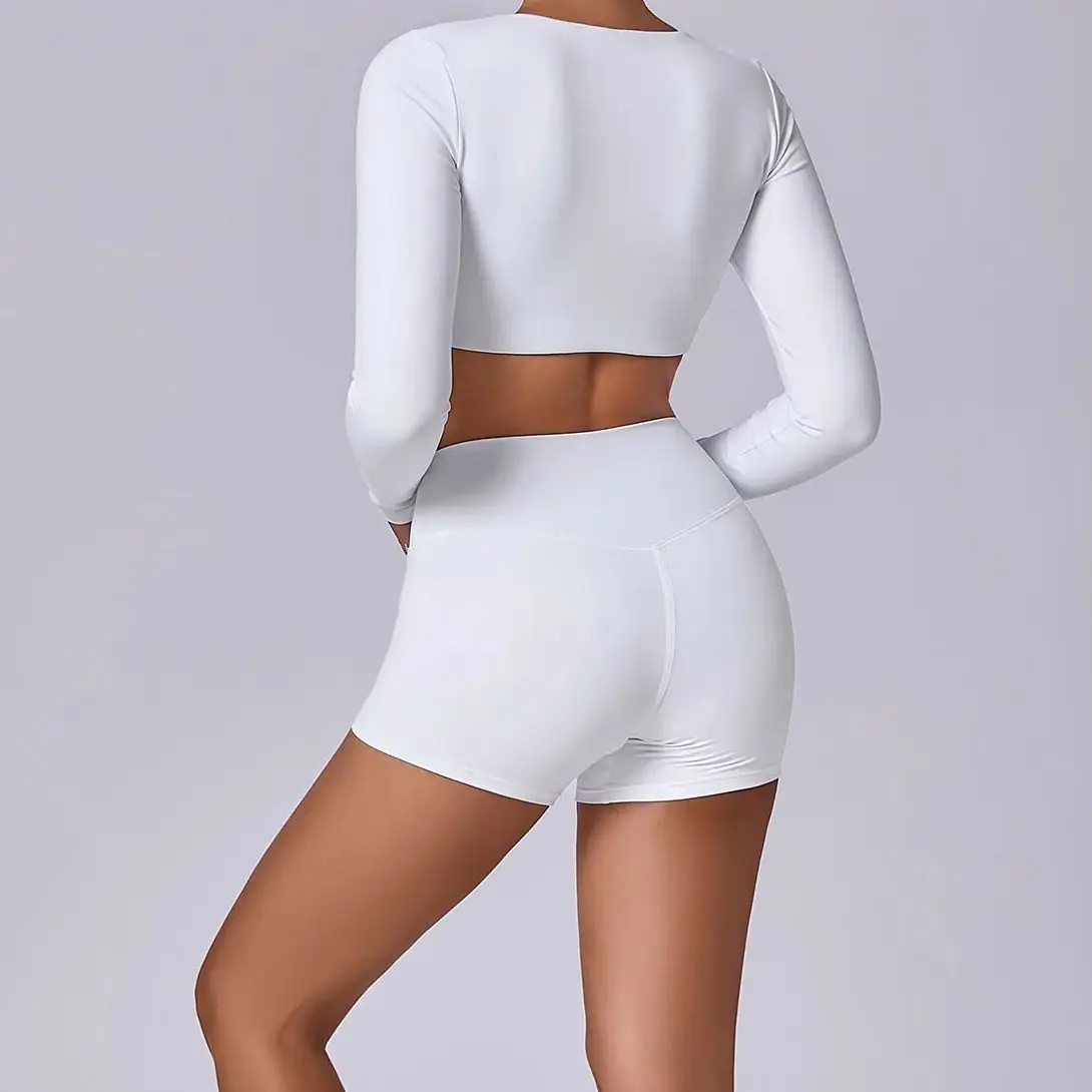 

2PCS Yoga Set Women Gym Long Sleeve Sports Shorts Suit Fitness Crop Top Workout Push Up Female Athletic Wear Legging Sportswear
