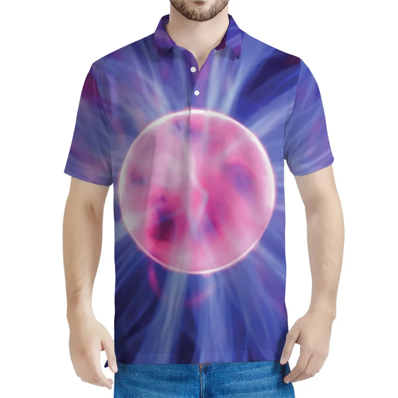 Polo con estampado 3D para hombre, camiseta de manga corta con botones, solapa informal, Verano