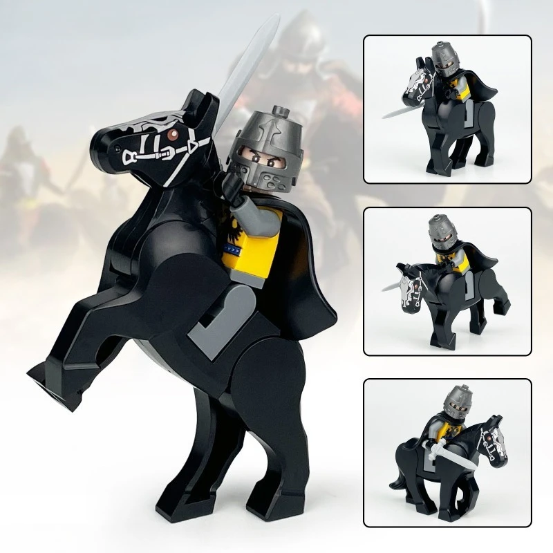 1pc Jouets pour enfants Scène de château Chevalier à cheval sur un cheval de guerre/ Pégase Animal Blocs de construction Jouet Figurine d'action Blocs Cadeau pour garçons