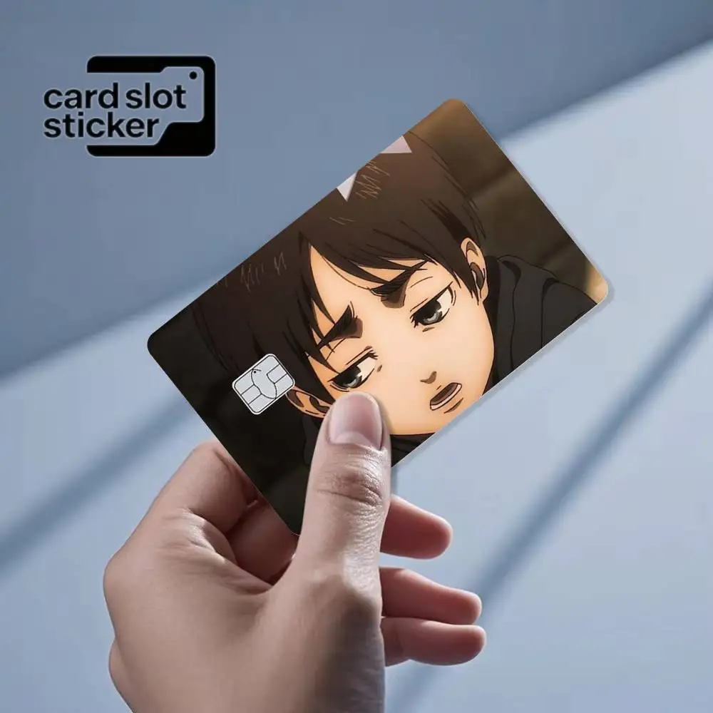 Anime Cartoon Eren Yeager  Credit Card HD Stickers Game Card Decal Small Chip Waterproof Sticker Gift