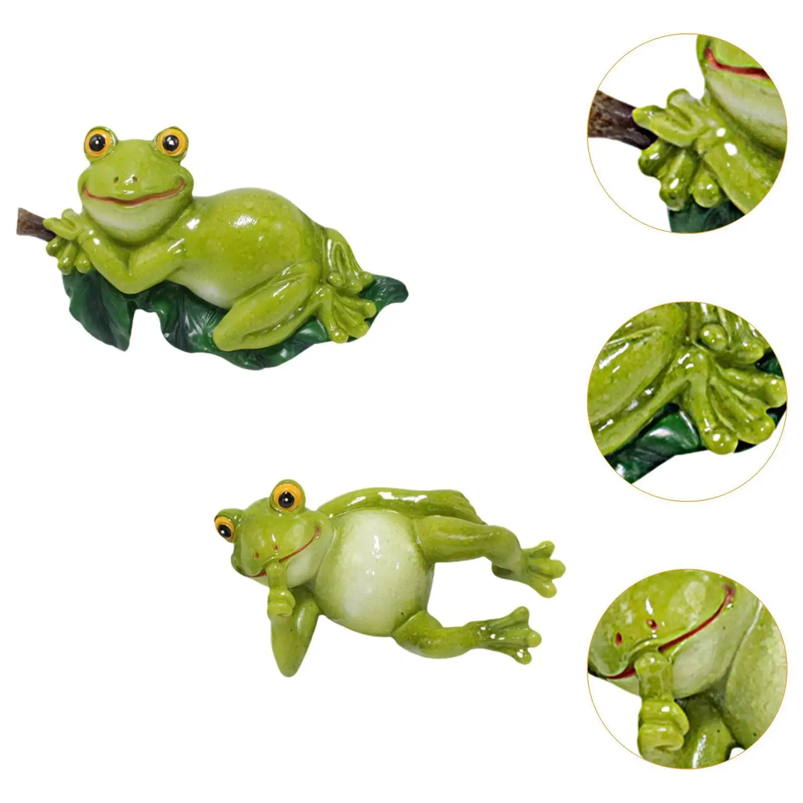 Green Frog Figurine Resin Sculpture Garden Decoration Animal Statue for Flower Pot and Outdoor Yard