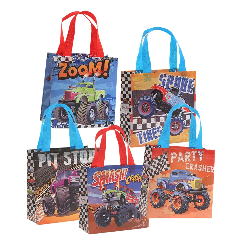 

15 Pcs Monster Truck Gift Bags Truck Birthday Party Supplies Non Woven Reusable Tote Bags with Handles Candy Treat Bag 9x20x20cm