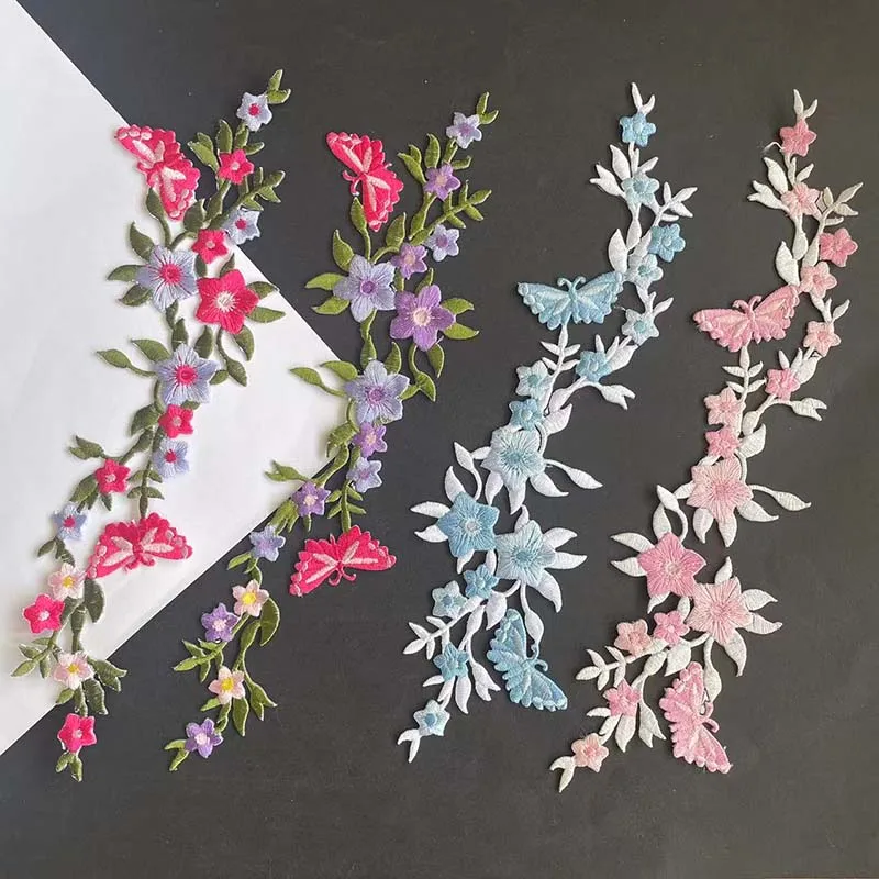 Zarte Blumenranken mit Schmetterling Kleidungsaufkleber Thermoklebe-Patch, Blumenbestickte Applikation zum Aufbügeln auf Kleidung – Detail 5