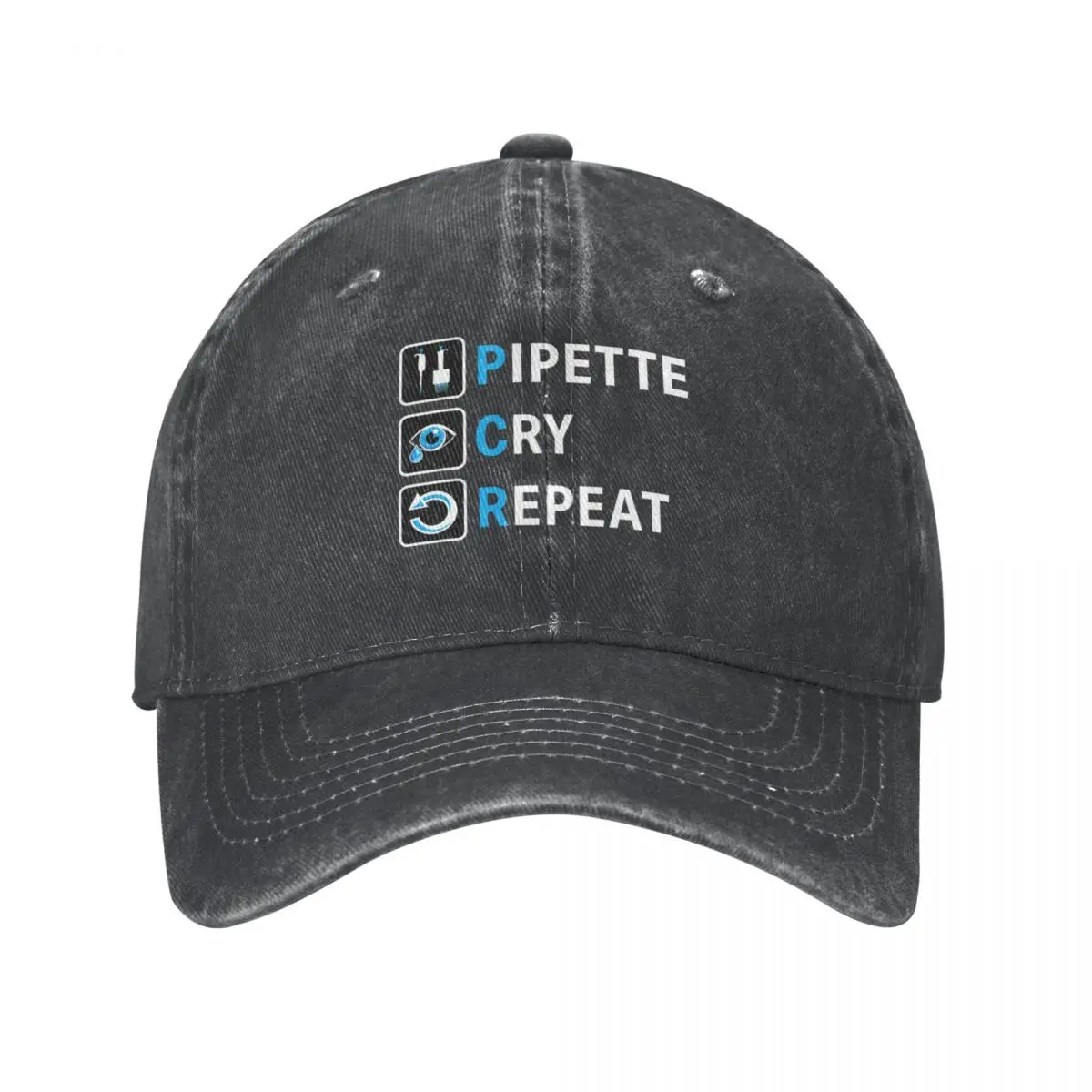 PCR Pipette Cry Repeat Funny Design for DNA Biotechnology Lab Scientists Cowboy Hat Brand Man cap Military Cap Man Women's Men's