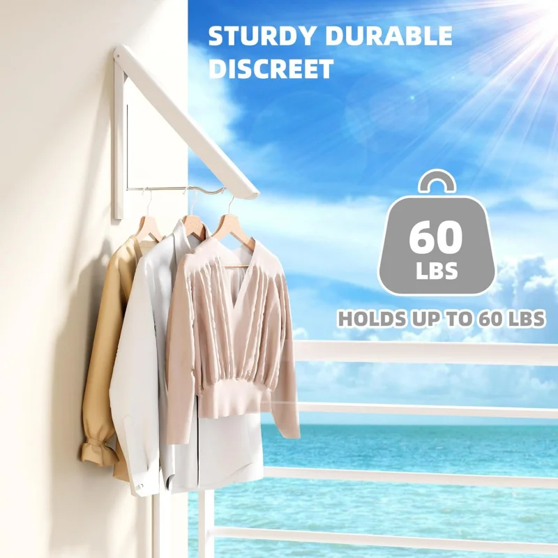 2 Clothes Drying Rack Foldable Collapsible, Folding Laundry Wall Mounted Retractable Hanger Room,