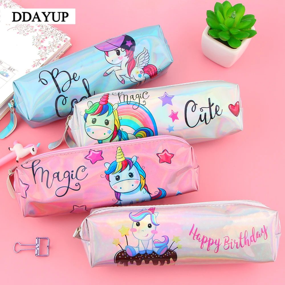 Unicorn Laser Pencil Case Kawaii School Supplies Stationery Gift Cute Pencil Box Office School Tools Pencil Cases Tools