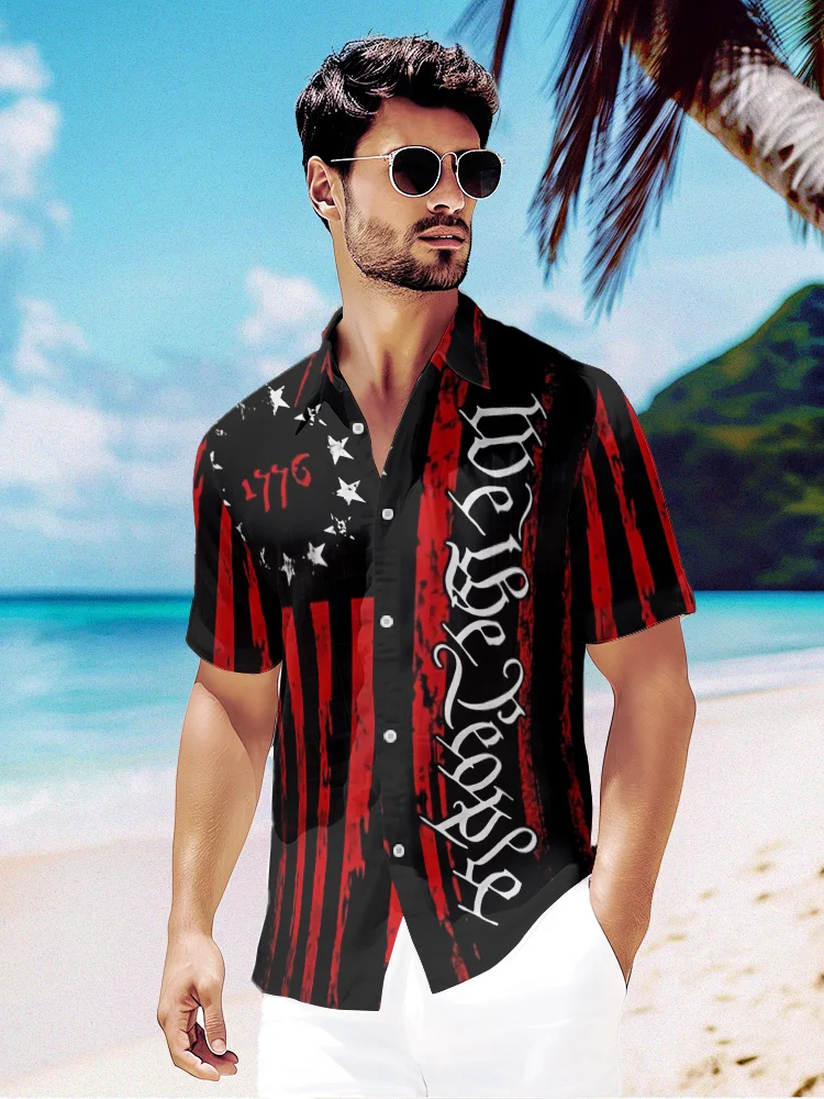 

Summer Hawaiian Shirt Creative Letter Print Tops Beach Men's Shirt Fashion Party Streetwear Shirts Short Sleeve Male Clothes