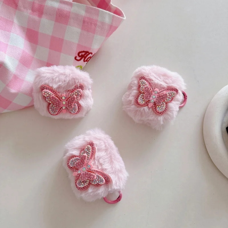 

Girly Pink Diamond Butterfly Headphone Cover for Appleairpods3/4Plush Protective CasePRO3Solid ColorPRO2