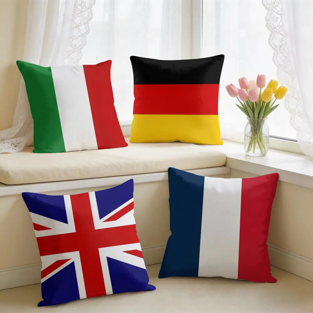 European National Flags Cushion Cover Square Short Plush Pillow Case Living Room Sofa Home Decor Funda 40X40