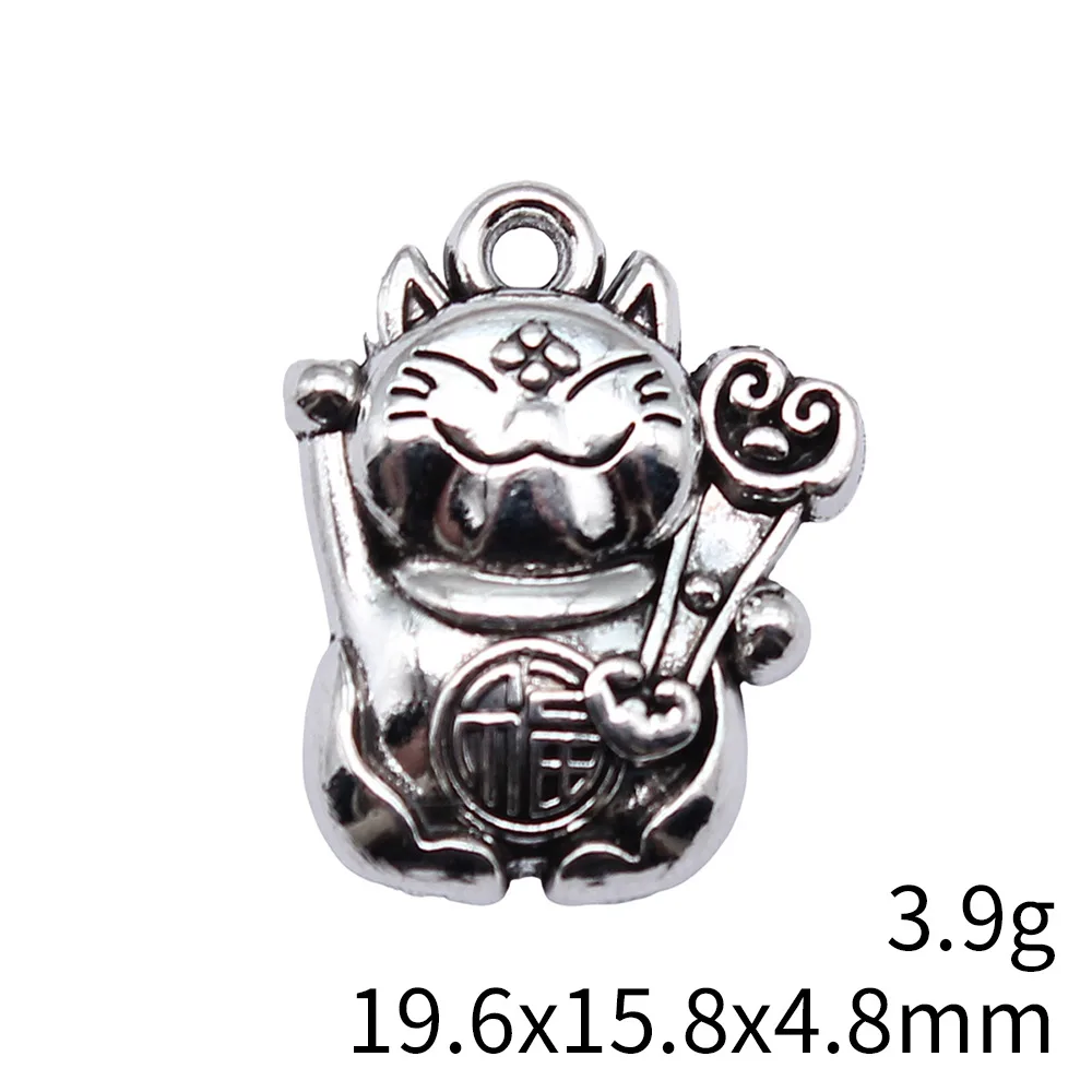 WYSIWYG 10pcs 19.6x15.8x4.8mm Antique Silver Color Lucky Cat Charms Pendant For DIY Jewelry Making Jewelry Craft Findings