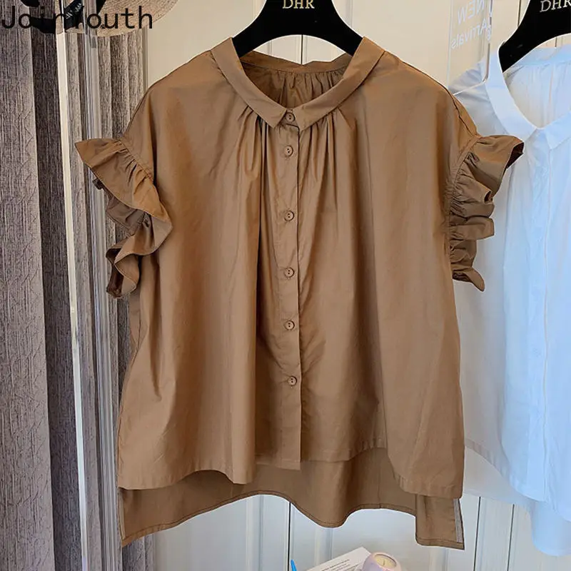 Vintage Blouse for Women Cotton Casual Shirts Ruffles Short Sleeve Blouses Ladies Tops Loose Summer Blusas Mujer De Moda 2023