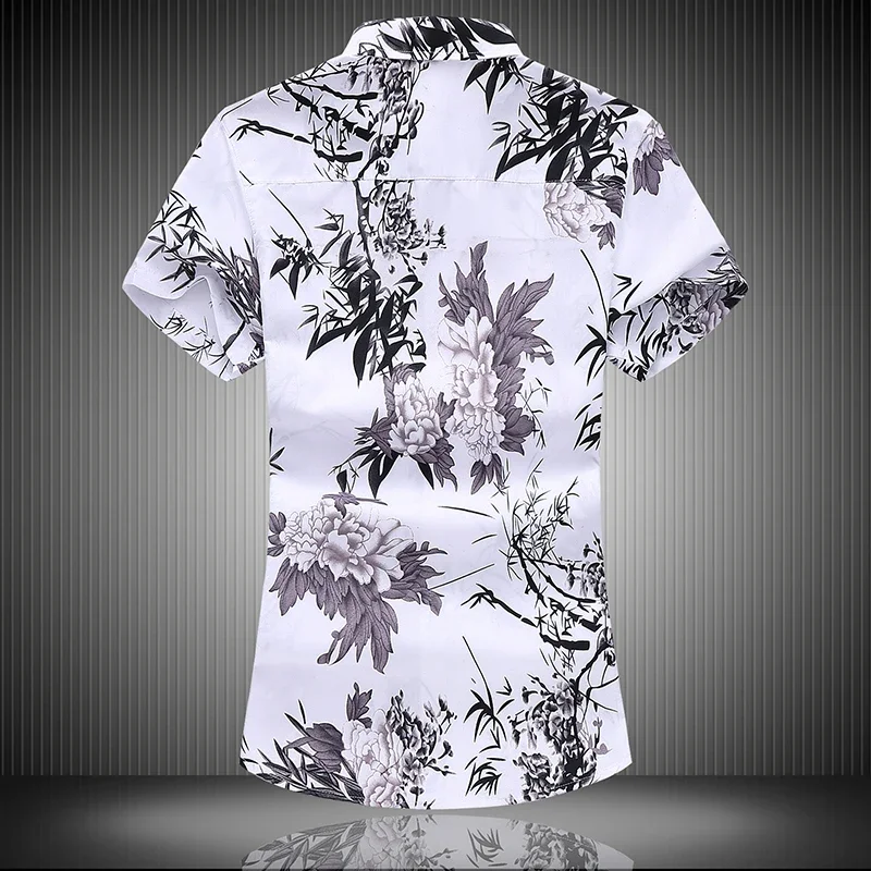 Summer New Men\'s Linen Shirt 2023 Fashion Casual Male Short Sleeve Flower Shirt Large Size Brand Men\'s Clothing 5XL 6XL 7XL