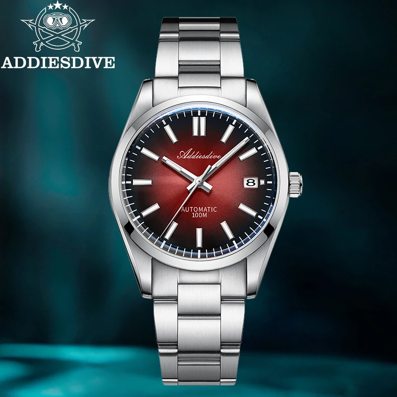 ADDIESDIVE 39mm Automatic Watch New Sappire NH35 Mechanical Gradient Sunburst Dial 100m Waterproof Fashion Dress Men Wristwatch