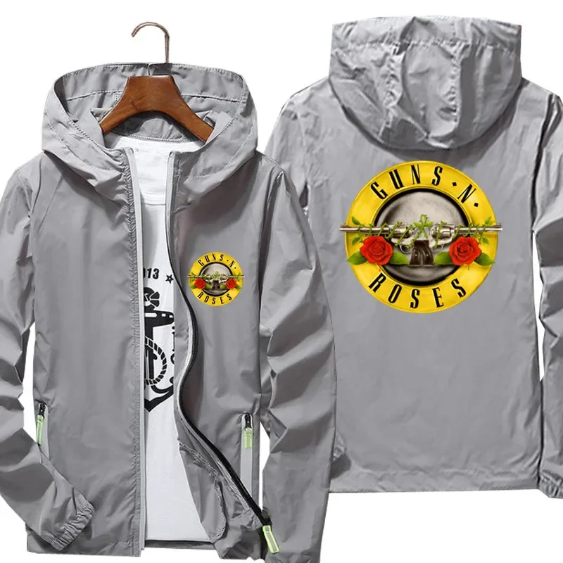 Men Guns N Roses Heavy Metal Thin Jacket Windbreaker Beach Cycling Camping Zipper Pilot Hooded Sports Coats Fashion Clothing