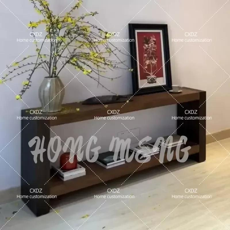 Nordic Solid Wood Entrance Console Table Hallway Storage Cabinet Entryway Bench with Shelf for Living Room Corridor End View